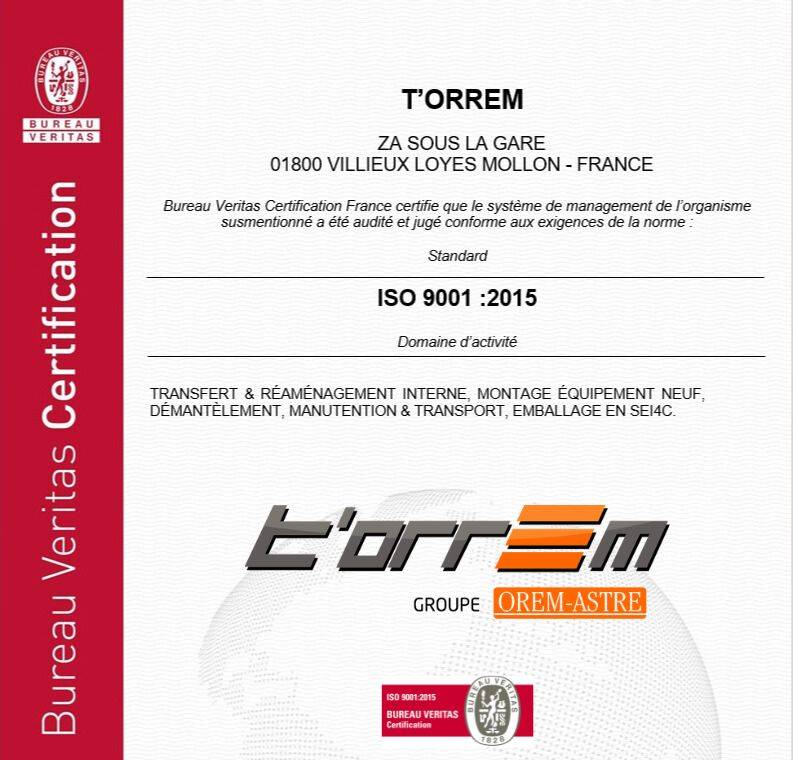 T'ORREM renouvelle sa certification ISO 9001